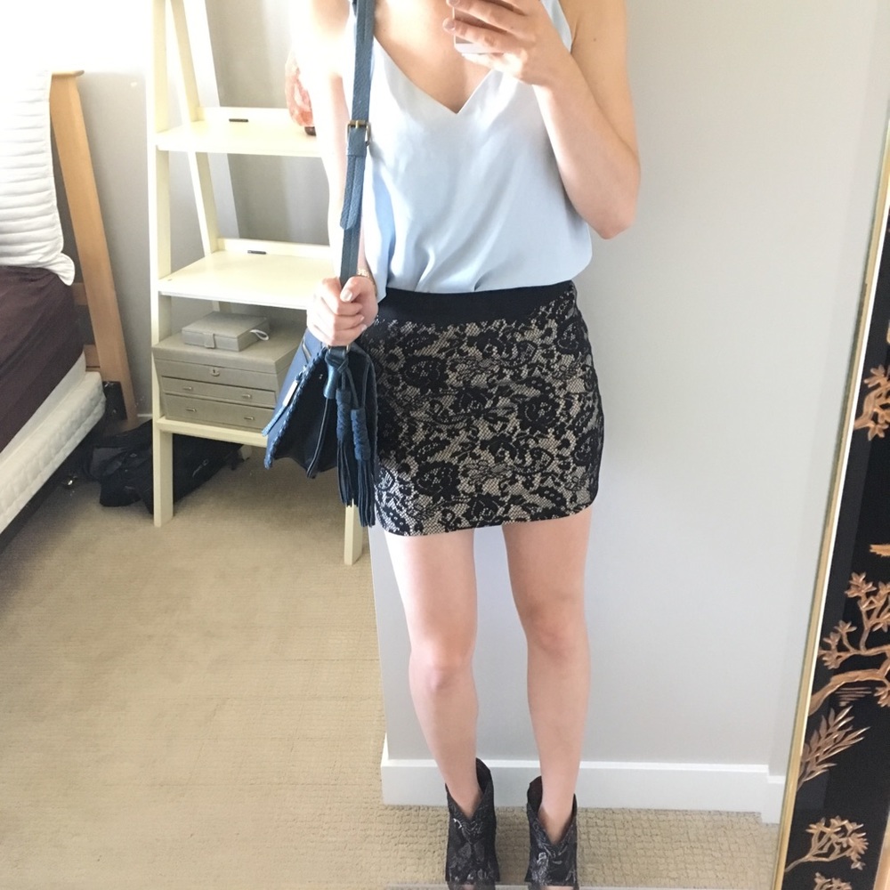 Black Velvet Lace & Cream Mini Skirt